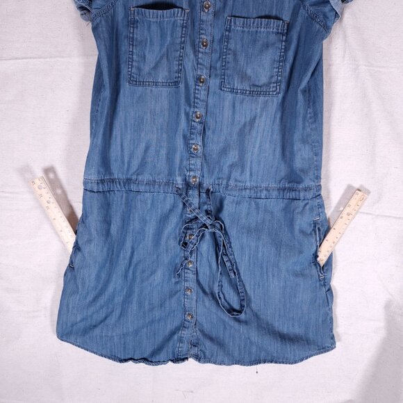 Silver Jeans Shirt Dress Medium Chambray Blue Denim-Like Button Front Drawstring - Picture 8 of 13